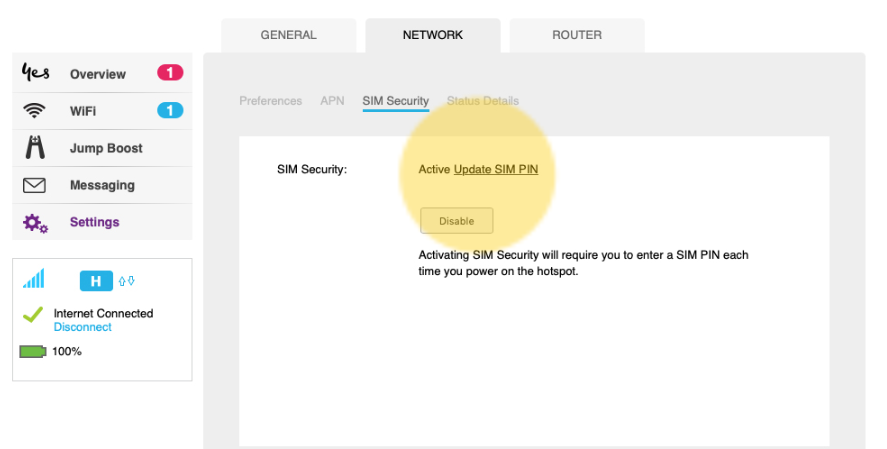 SIM Security > Active > Update SIM PIN