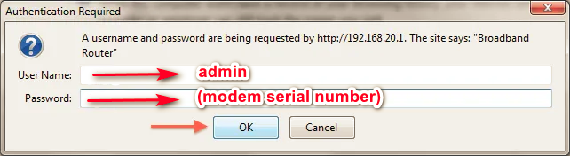 login form for modem