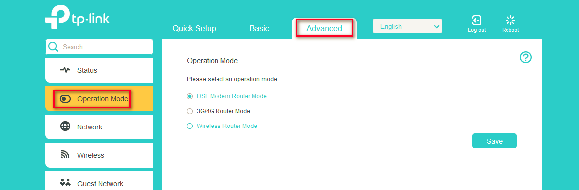 tp link modem operation mode